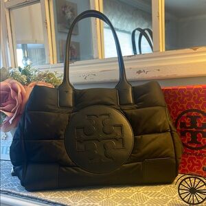 Tory Burch Black Quilted Tote Bag